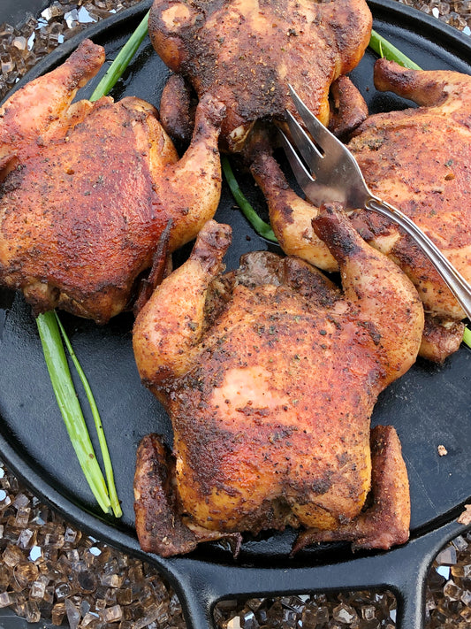 Mojo marinated Cornish game hens