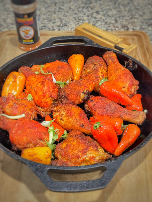 Smoked chicken thighs and drumsticks with mini sweet peppers!