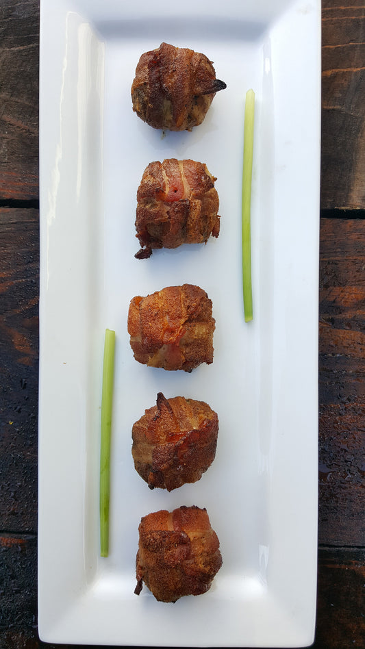 Bacon wrapped chicken meatballs